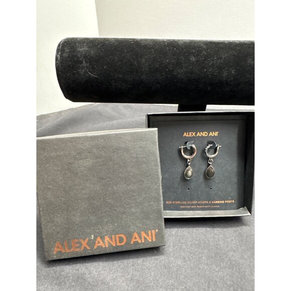 Alex & Ani Earrings Sterling Silver Hoops With Swarovski Tear Drop Crystal Drops - Picture 1 of 10